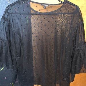 Bell-sleeve mesh polka dot top